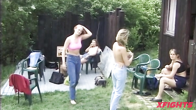 DWW-165-02 Topless Jeans on Grass - Barbara vs Eva