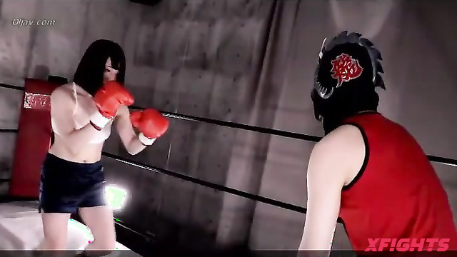 Akibacom - KOD-02 - Charming Asian girl beats up a guy in a boxing match.