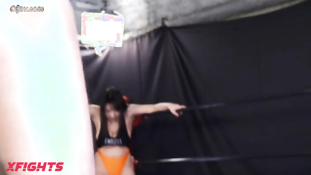 Akibacom - BSSM-05 - Busty brunette defeats a guy in wrestling