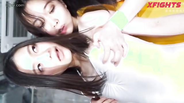 Akibacom - BLBF-07 Meari Tsuji & Nagi Mamiya Kiss & Finger in Lesbian Sexfight Battlefield