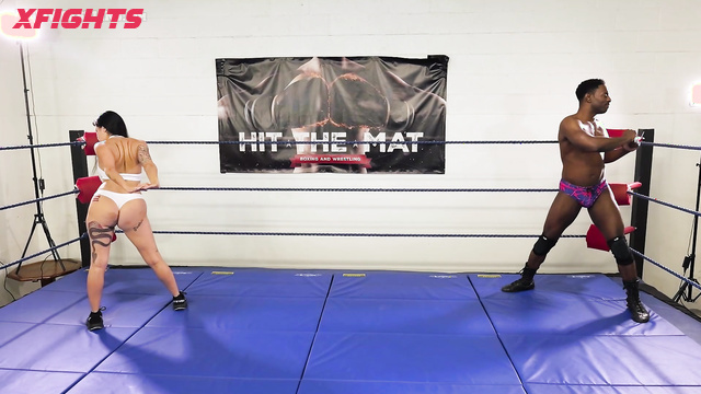 Hit the Mat Boxing and Wrestling - Sushii & Adonis Black guy harshly dominates girl in ring