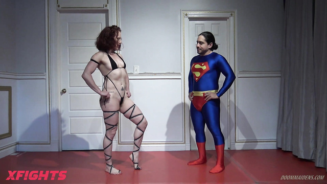 Doom Maidens Wrestling - Evil & Super - Girl in bikini harshly dominates guy