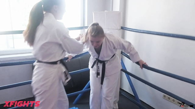 Mixfights - Nastya vs Katara - A girls' karate match in a boxing ring