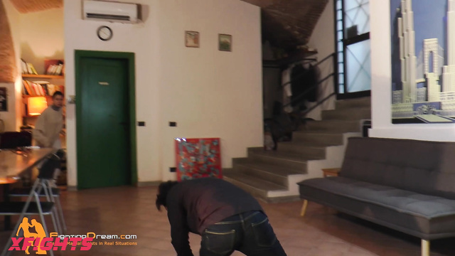 Fightingdream Video Store - Rosy & Samy & Marco - Girls brutally beat and dominate a guy