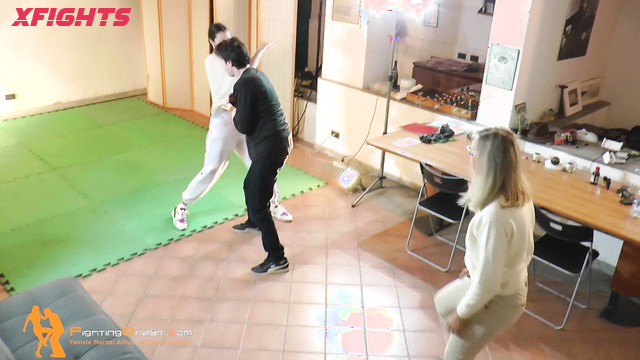 Fightingdream Video Store - Rosy & Samy & Marco - Girls brutally beat and dominate a guy