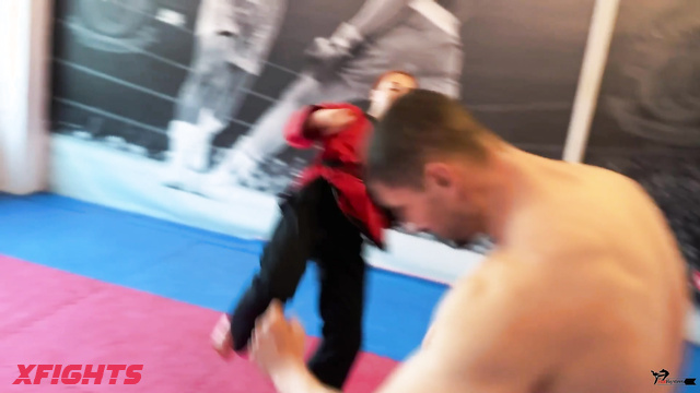 Mixfights - Nastya tests the strength of a man's balls