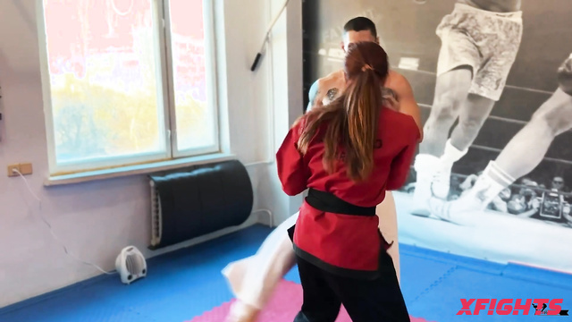Mixfights - Nastya tests the strength of a man's balls
