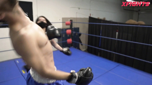 Hit The Mat Boxing And Wrestling - Asian & Ken, Hardcore boxing with a strong hot brunette