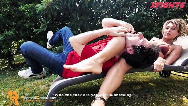 Fightingdream Video Store - Lorella & Marco - Hot milf harshly dominates and beats a guy