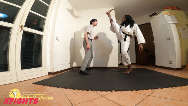 Martial Fetish - A girl harshly dominates a guy in karate sparring