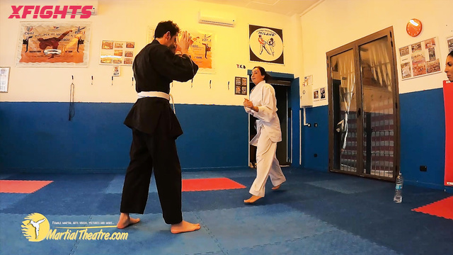 Martial Fetish - Lady, Samy & Marco - Hot girls practice karate moves on a guy