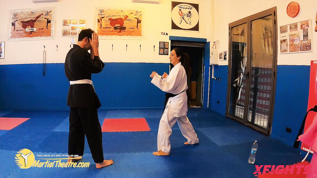Martial Fetish - Lady, Samy & Marco - Hot girls practice karate moves on a guy