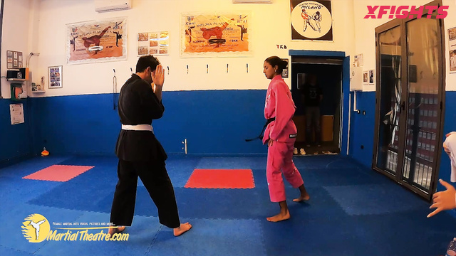 Martial Fetish - Lady, Samy & Marco - Hot girls practice karate moves on a guy