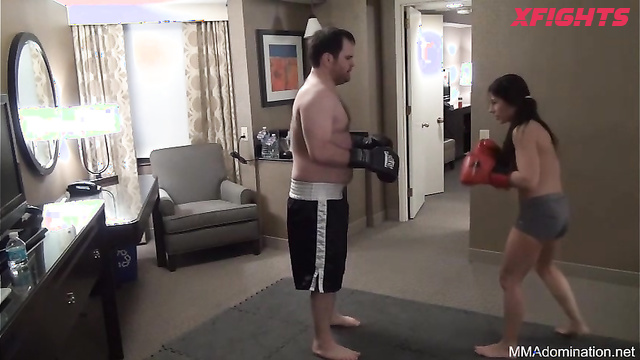MMA Domination - Hollie & Brian, Little girl brutally beats up a big guy in a boxing match