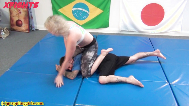 Grappling Girls in Action - Nikolas & Marlena & Claudia, Blonde milf dominates guy harshly