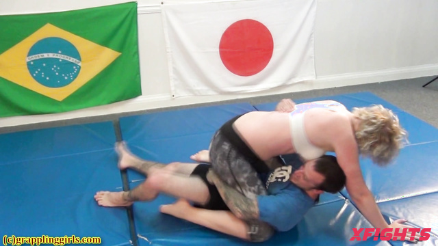 Grappling Girls in Action - Nikolas & Marlena & Claudia, Blonde milf dominates guy harshly
