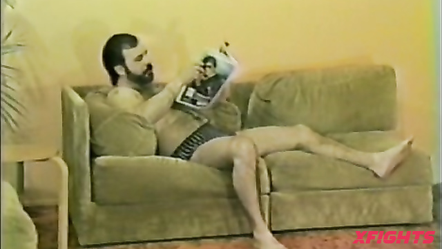 CATFIGHTING WRESTLING by JOAN WISE - Joan & Joseph, Latex brunette harshly dominates a guy