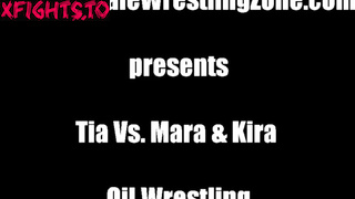 Female Wrestling Zone FWZ - Tia vs Mara and Kira Oil Wrestling