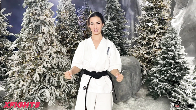 Mixfights - Sonya - A girl with sweet feet practices karate in the snow