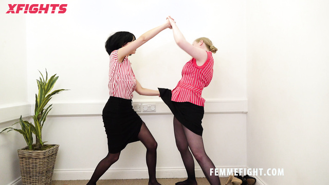 Femme Fight - Tracy vs Satine - Hot Office Girls Have a Rough Strip Fight