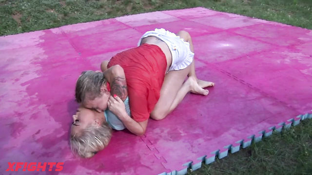 Fighting Dolls - Crystl vs Sabrina - Sweet wet blondes wrestle outdoors