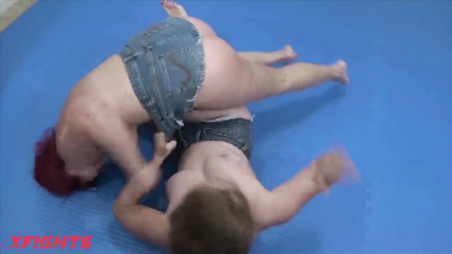 XFights Custom Requests - Lil vs Carmen - Topless fight between a busty redhead & blonde