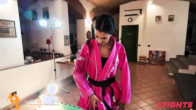 Fightingdream Video Store - Samy, Petra & Marco - Milfs practice karate moves on a guy
