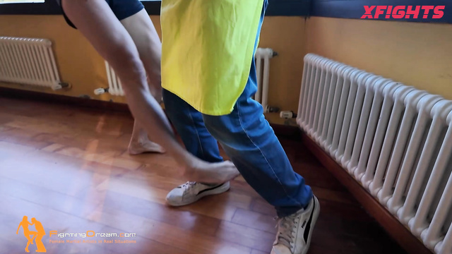 Fightingdream Video Store - Alison & Marco - Strong girl harshly dominates a guy