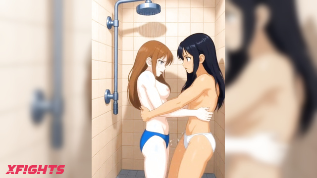 Aifights - AI girls wrestle in the shower and caress each other