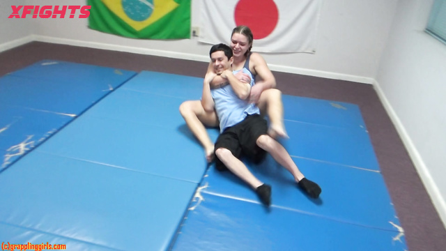 Grappling Girls in Action - Hot blondes test their strength on a guy