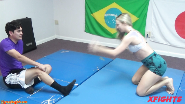 Grappling Girls In Action - Brooke & Lucien - Sweet girls humiliate guys in wrestling