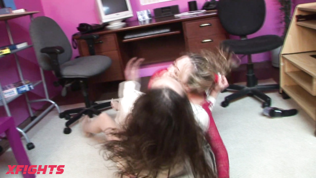Catfight Superstars - Two Brutal Hair Pulling Office Bitch Pantyhose Catfight